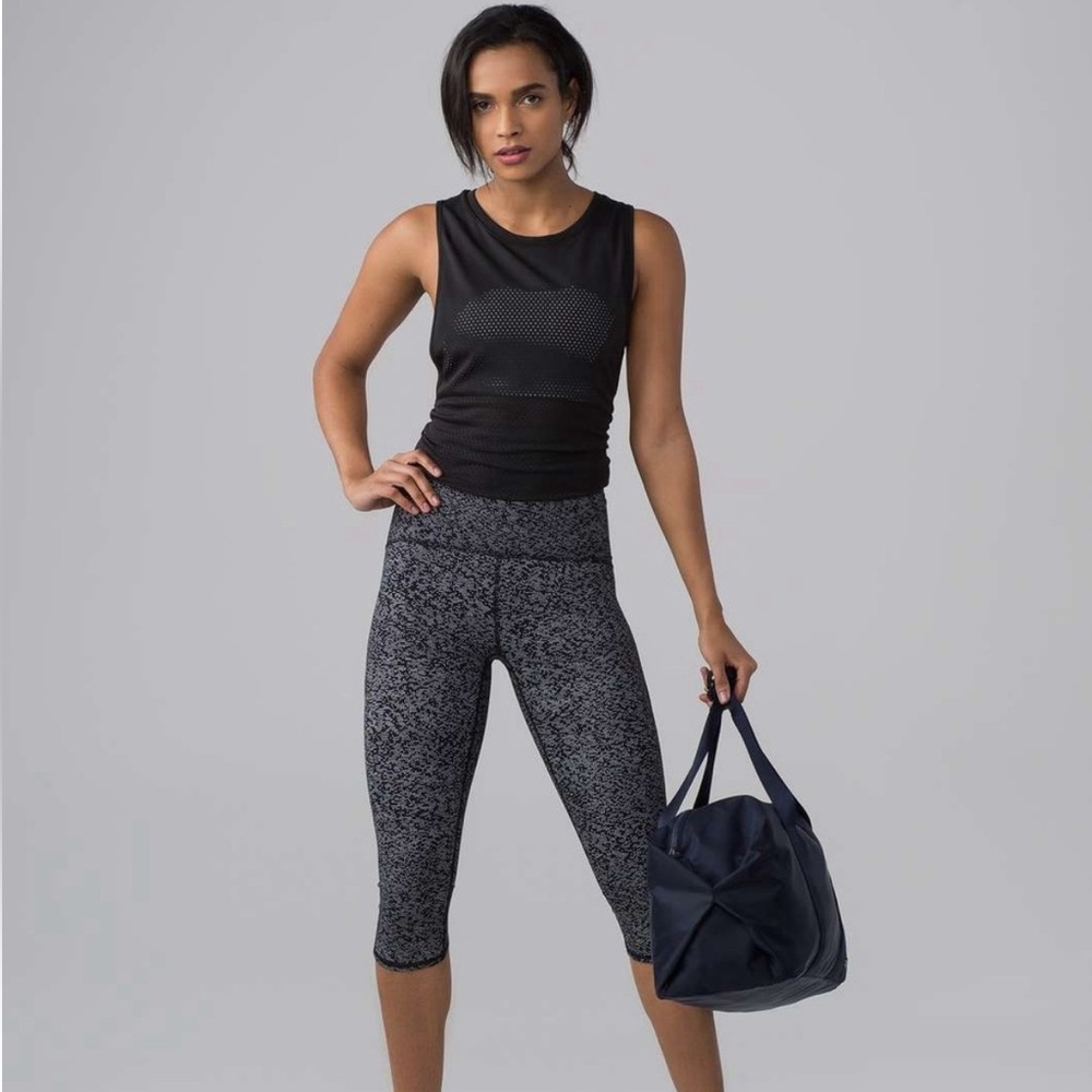 Lululemon Train Times Crop Leggings 4 Black Dots Mesh